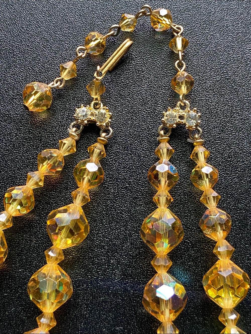 Vintage Necklace Double Strands Faceted, Amber-Colored Crystals - Picture 5 of 6